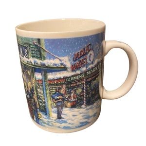 Starbucks Vintage 2000 Artist Painting Christmas Pike Place Market Coffee Mug